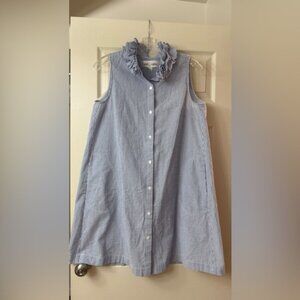 Sara Campbell Dress Women's Seersucker Striped Cotton Blue White USA Made Medium